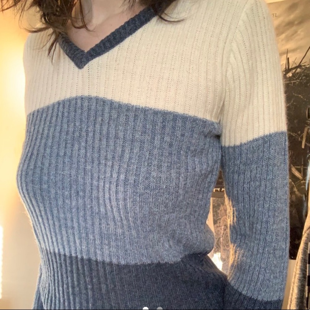 white & blue sweater